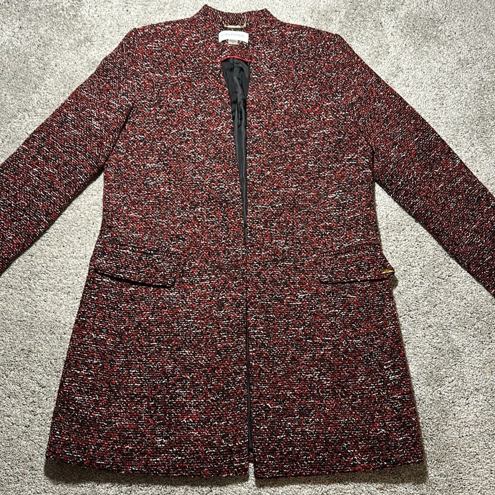 Calvin Klein Tweed Topper Jacket Open Front Collarless - Size 10 - Picture 3 of 16